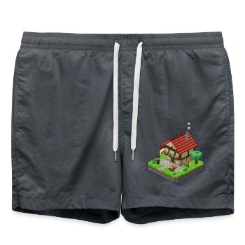 Taverne als 3D Pixel Art mit Bierkrug Schild - Badeshorts - Anthrazit - Vorne - AI Model Male 185 light (185cm)