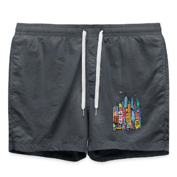 NYC Graffiti-Wolkenkratzer - Badeshorts - Anthrazit - Vorne - AI Model Male 185 light (185cm)