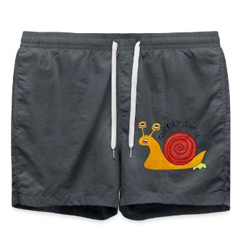 SnoozySnail – müde Schnecke für Morgenmuffel - Badeshorts - Anthrazit - Vorne - AI Model Male 185 light (185cm)