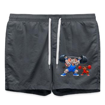 Elefant gegen Ameise – Lustiges Gewichtheben - Badeshorts - Anthrazit - Vorne - AI Model Male 185 light (185cm)