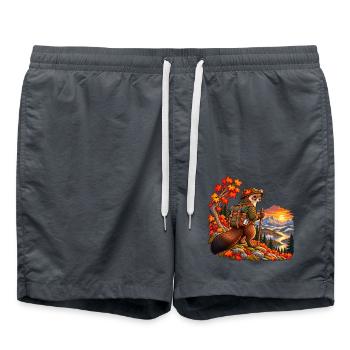 Marder auf Herbstwanderung – Natur und Outdoor - Badeshorts - Anthrazit - Vorne - AI Model Male 185 light (185cm)