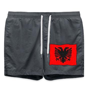 Albanische Flagge im Wind – Handgezeichnet - Badeshorts - Anthrazit - Vorne - AI Model Male 185 light (185cm)
