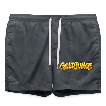 Goldjunge – Goldener Schriftzug – Statement - Badeshorts - Anthrazit - Vorne - AI Model Male 185 light (185cm)