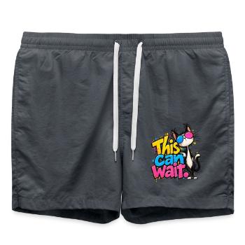 Cartoon Katze | This Can Wait - Badeshorts - Anthrazit - Vorne - AI Model Male 185 light (185cm)