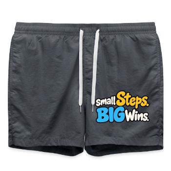 Small Steps Big Wins – Positives Motivationsdesign - Badeshorts - Anthrazit - Vorne - AI Model Male 185 light (185cm)