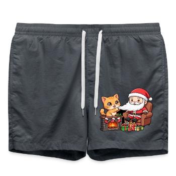 CatChristmas: Weihnachtsmann am Kamin - Badeshorts - Anthrazit - Vorne - AI Model Male 185 light (185cm)