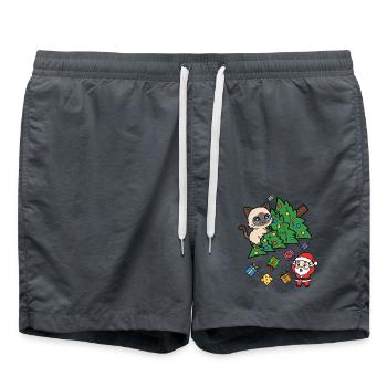 Weihnachtskatze zwischen Baum und Geschenken - Badeshorts - Anthrazit - Vorne - AI Model Male 185 light (185cm)