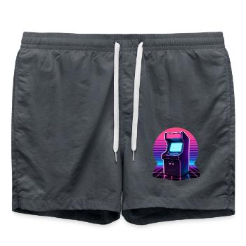 Retro Arcade Automaten Synthwave Neon Grid T-Shirt - Badeshorts - Anthrazit - Vorne - AI Model Male 185 light (185cm)