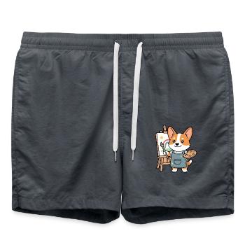 Süßes Kawaii Corgi-Künstler-Mal-Hundegeschenk - Badeshorts - Anthrazit - Vorne - AI Model Male 185 light (185cm)
