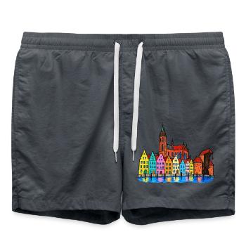 Danzig Skyline – Bunte Hafenstadt im Wachsmalstil - Badeshorts - Anthrazit - Vorne - AI Model Male 185 light (185cm)
