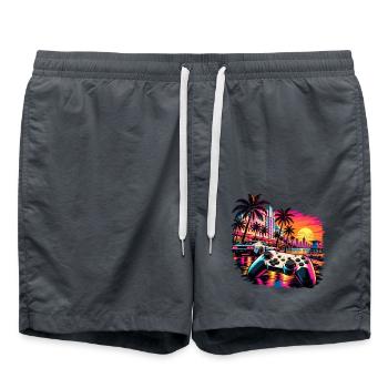 Miami Skyline Gamer Motiv - Geschenk für Gamer - Badeshorts - Anthrazit - Vorne - AI Model Male 185 light (185cm)