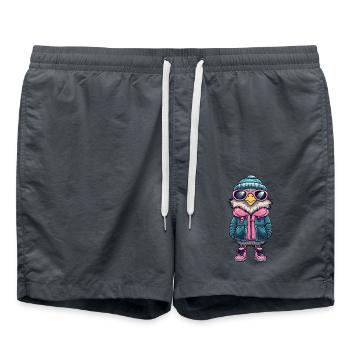 Eule mit Winterjacke und Sonnenbrille - Badeshorts - Anthrazit - Vorne - AI Model Male 185 light (185cm)