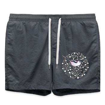 Verfilzte Hecke – Langschwanzmeise - Badeshorts - Anthrazit - Vorne - AI Model Male 185 light (185cm)