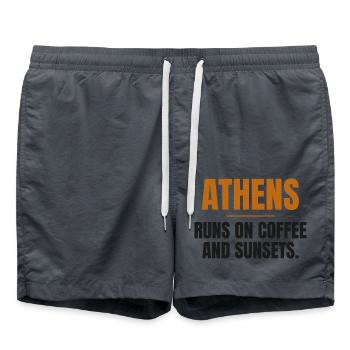 Athen lebt von Kaffee und Sonnenuntergängen - Badeshorts - Anthrazit - Vorne - AI Model Male 185 light (185cm)