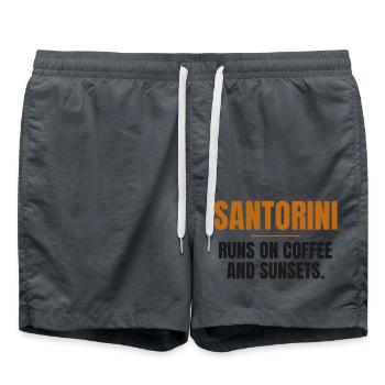 Santorini lebt von Kaffee und Sonnenuntergängen - Badeshorts - Anthrazit - Vorne - AI Model Male 185 light (185cm)