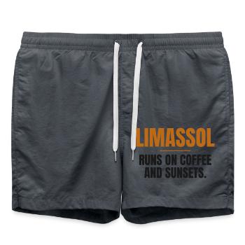 Limassol läuft auf Kaffee und Sonnenuntergängen - Badeshorts - Anthrazit - Vorne - AI Model Male 185 light (185cm)