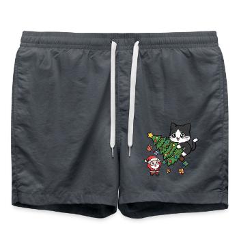 Weihnachtskatze umarmt festlichen Baum - Badeshorts - Anthrazit - Vorne - AI Model Male 185 light (185cm)