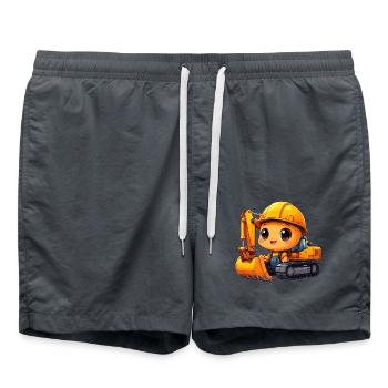 Kleiner Kawaii Bagger Bauarbeiter Helm T-Shirt - Badeshorts - Anthrazit - Vorne - AI Model Male 185 light (185cm)