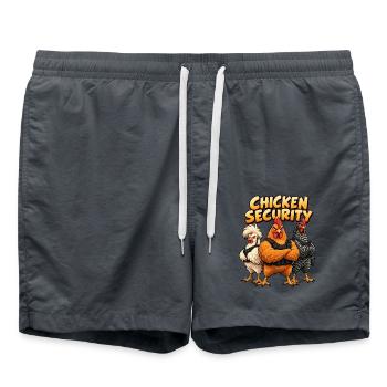 Hühner Security Team im Comicstil - Badeshorts - Anthrazit - Vorne - AI Model Male 185 light (185cm)