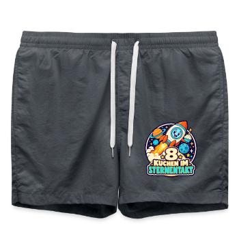 8 Geburtstag – Kuchen im Sternentakt - Badeshorts - Anthrazit - Vorne - AI Model Male 185 light (185cm)
