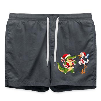 Weihnachtliches Krokodil mit Zahnbürste und Vogel - Badeshorts - Anthrazit - Vorne - AI Model Male 185 light (185cm)