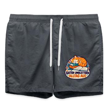 Lesekatze – Seiten umblättern, Alltag aus - Badeshorts - Anthrazit - Vorne - AI Model Male 185 light (185cm)