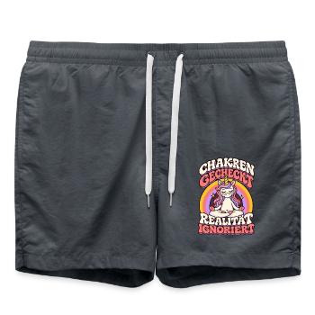 Yoga Einhorn – Chakren gecheckt - Badeshorts - Anthrazit - Vorne - AI Model Male 185 light (185cm)