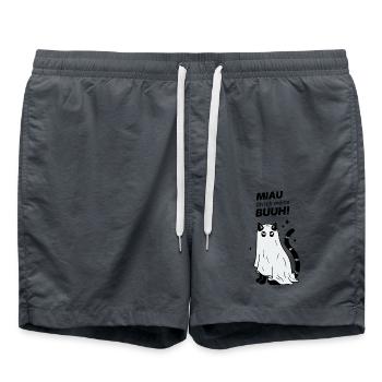 Miau äh ich meine Buuh! - Katze Gespenst Halloween - Badeshorts - Anthrazit - Vorne - AI Model Male 185 light (185cm)
