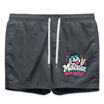 Macker bleibt locker – Fröhlicher Cartoon - Badeshorts - Anthrazit - Vorne - AI Model Male 185 light (185cm)