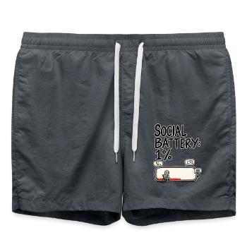Social Battery 1 % – Soziale Batterie Leer Humor - Badeshorts - Anthrazit - Vorne - AI Model Male 185 light (185cm)