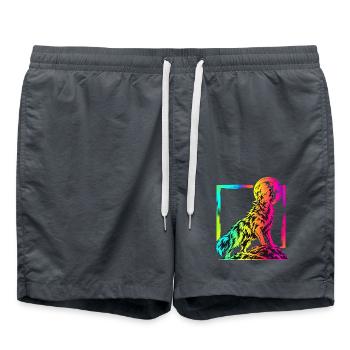 Heulender Wolf – Buntes Neon Graffiti Motiv - Badeshorts - Anthrazit - Vorne - AI Model Male 185 light (185cm)