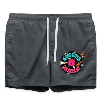 Good Days in Repeat: Vinyl Records - Badeshorts - Anthrazit - Vorne - AI Model Male 185 light (185cm)