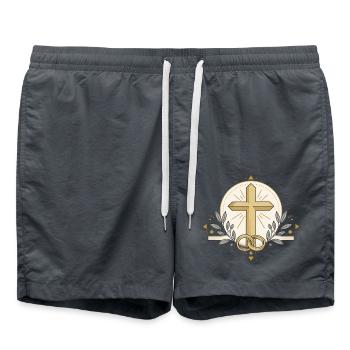 Kreuz und Ringe – Glaube und Bund - Badeshorts - Anthrazit - Vorne - AI Model Male 185 light (185cm)