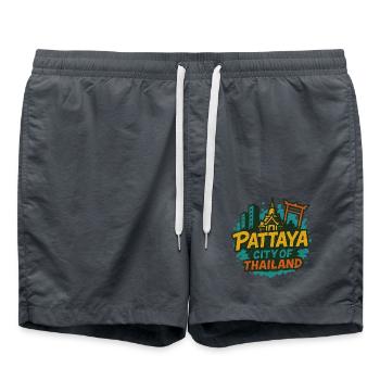 Pattaya Thailand mit Tempel im Retrolook - Badeshorts - Anthrazit - Vorne - AI Model Male 185 light (185cm)