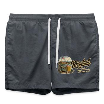 Maryland Retro Vintage Crab Old Bay Fort Design - Badeshorts - Anthrazit - Vorne - AI Model Male 185 light (185cm)