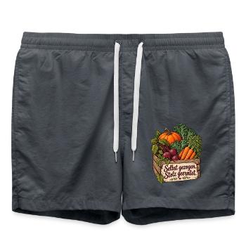 Garten mit Gemüseernte und Spruch Selbst gezogen - Badeshorts - Anthrazit - Vorne - AI Model Male 185 light (185cm)