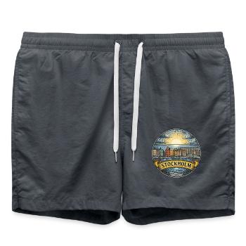 Stockholm, Schweden Reiseabzeichen Gamla Stan Geschenk - Badeshorts - Anthrazit - Vorne - AI Model Male 185 light (185cm)