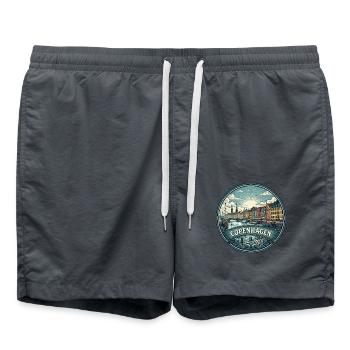 Kopenhagen, Dänemark Reiseabzeichen Nyhavn Souvenir - Badeshorts - Anthrazit - Vorne - AI Model Male 185 light (185cm)