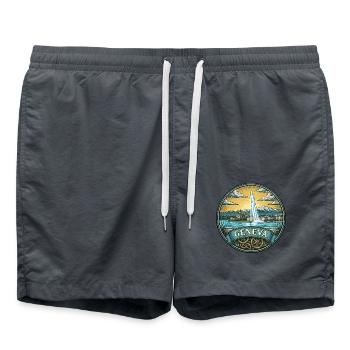 Genfer Schweiz Reiseabzeichen Jet d'Eau Geschenk - Badeshorts - Anthrazit - Vorne - AI Model Male 185 light (185cm)