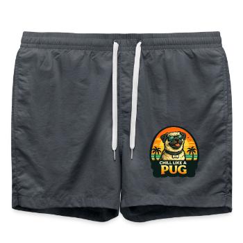 Mops mit Sonnenbrille und Palmen im Retrolook - Badeshorts - Anthrazit - Vorne - AI Model Male 185 light (185cm)