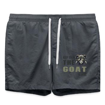 Ziege mit Militärhelm und Keep Calm Spruch - Badeshorts - Anthrazit - Vorne - AI Model Male 185 light (185cm)