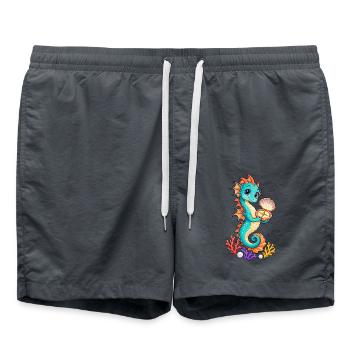 Kleiner Seepferddrache mit goldenem Muschelkompass - Badeshorts - Anthrazit - Vorne - AI Model Male 185 light (185cm)