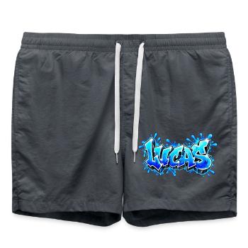 LUCAS explodiert in Neonblau! Epischer Graffiti-Name - Badeshorts - Anthrazit - Vorne - AI Model Male 185 light (185cm)