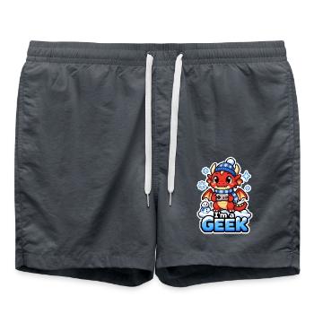 ICH BIN EIN NERD – Winterroter Drache - Badeshorts - Anthrazit - Vorne - AI Model Male 185 light (185cm)