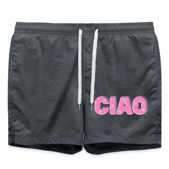 CIAO mit Blumen – Retro-Schriftzug in Pink und Min - Badeshorts - Anthrazit - Vorne - AI Model Male 185 light (185cm)