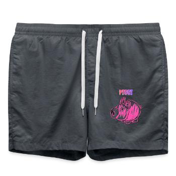 PIGGI Pink Pig im Cartoon-Stil - Badeshorts - Anthrazit - Vorne - AI Model Male 185 light (185cm)