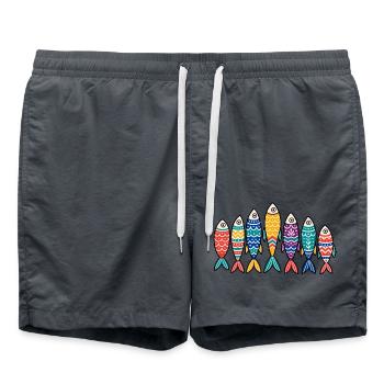 Bunte Volkskunst Fischschule Marine Ozean Tee - Badeshorts - Anthrazit - Vorne - AI Model Male 185 light (185cm)