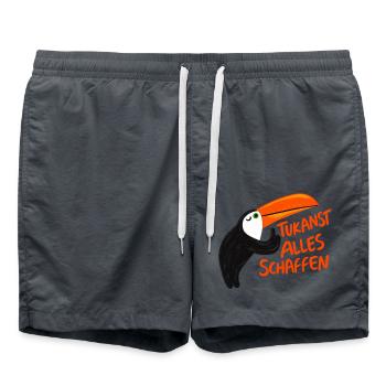 Tukanst alles schaffen – Lustiger Tukan Motiv - Badeshorts - Anthrazit - Vorne - AI Model Male 185 light (185cm)