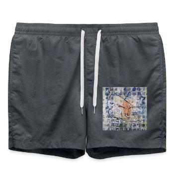 Orange Kuh im Splatter-Abstract - Badeshorts - Anthrazit - Vorne - AI Model Male 185 light (185cm)