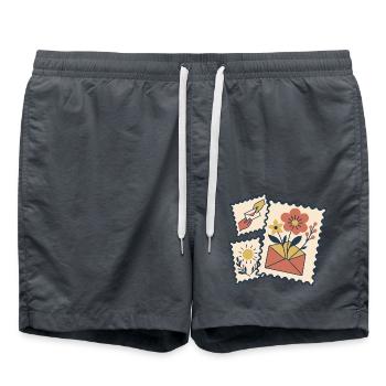 Blumenbriefmarken - Badeshorts - Anthrazit - Vorne - AI Model Male 185 light (185cm)